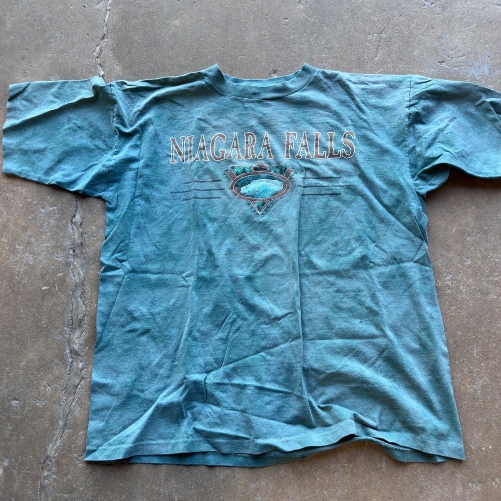 Vintage Prairie Mountain Niagara Falls T Shirt XL Teal Blue Made in USA 90s Tee